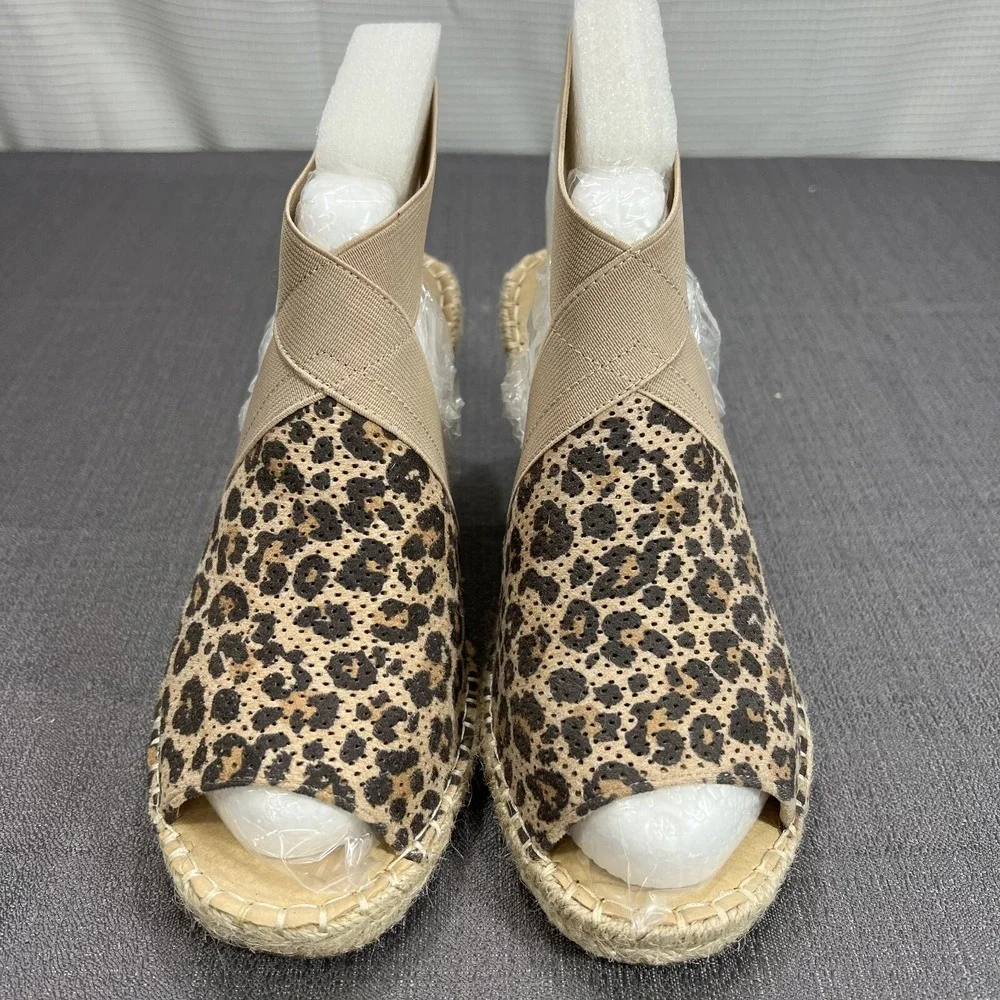 Vintage 7‎ Eight Leopard Print Woven Wedge Ankle Strap Size 7 M Women's Shoes